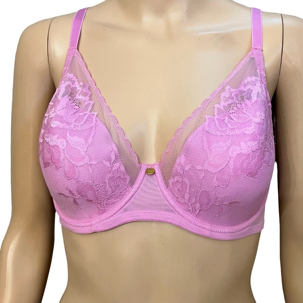 Natori Flora Contour Bra 34DD Underwired Mesh Lace Lightly Lined Floral Molded